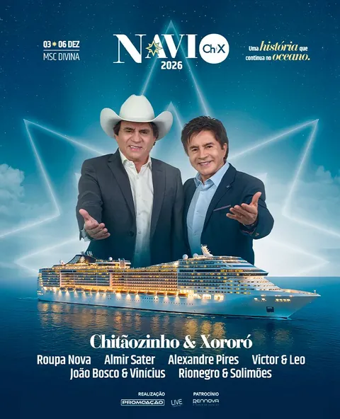 Arte oficial do Navio Chitãozinho & Xororó 2026